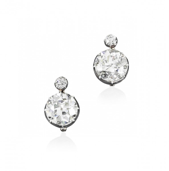 Pair of diamond earrings, circa 1890 - Sotheby's Geneva 14 November 2018