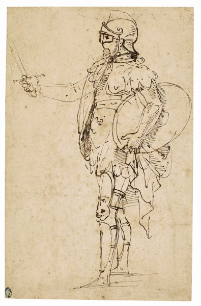 A Standing Soldier in Armor Seen in Profile, Raphael